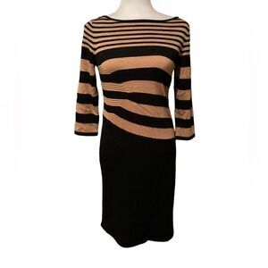 Ann Taylor Black & Tan Sweater Dress Size Medium Petite